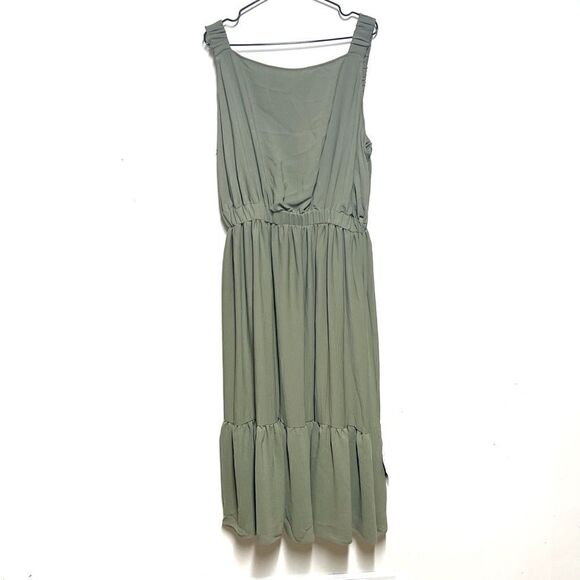 NWT ASOS DESIGN Curve ruched back tiered midaxi sundress in khaki Plus Sz 24 - Picture 4 of 12